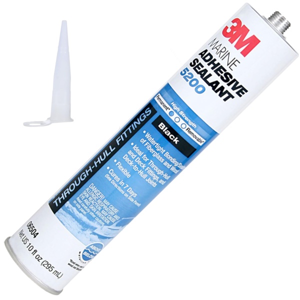 3M Marine Adhesive Sealant 5200 (06504) Permanent Bonding and Sealing for Boats and RVs Above and Below the Waterline Waterproof Repair, Black, 10 fl oz Cartridge with Nozzle