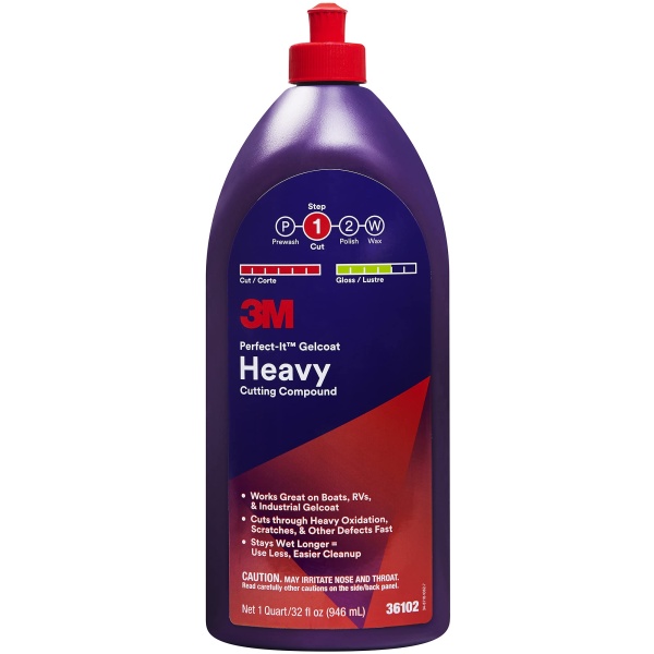 3M Perfect-It Gelcoat Heavy Cutting Compound, 1 Quart – Fast Cutting Marine Oxidation Remover for Boat & RV Gelcoat Surfaces