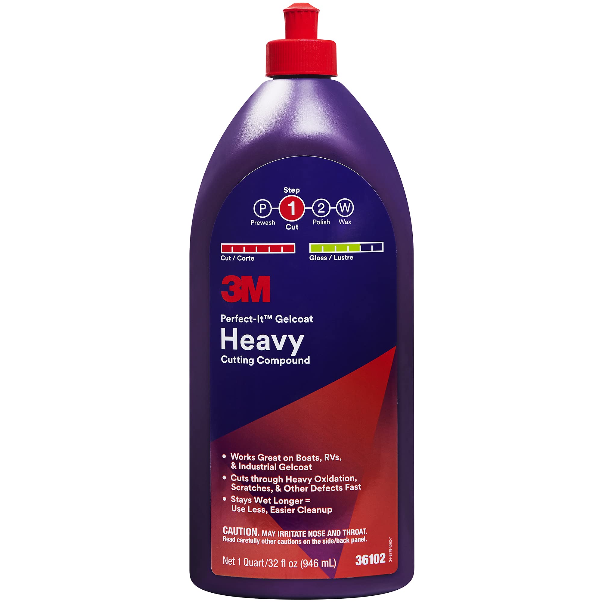 3M Perfect-It Gelcoat Heavy Cutting Compound, 1 Quart – Fast Cutting Marine Oxidation Remover for Boat & RV Gelcoat Surfaces