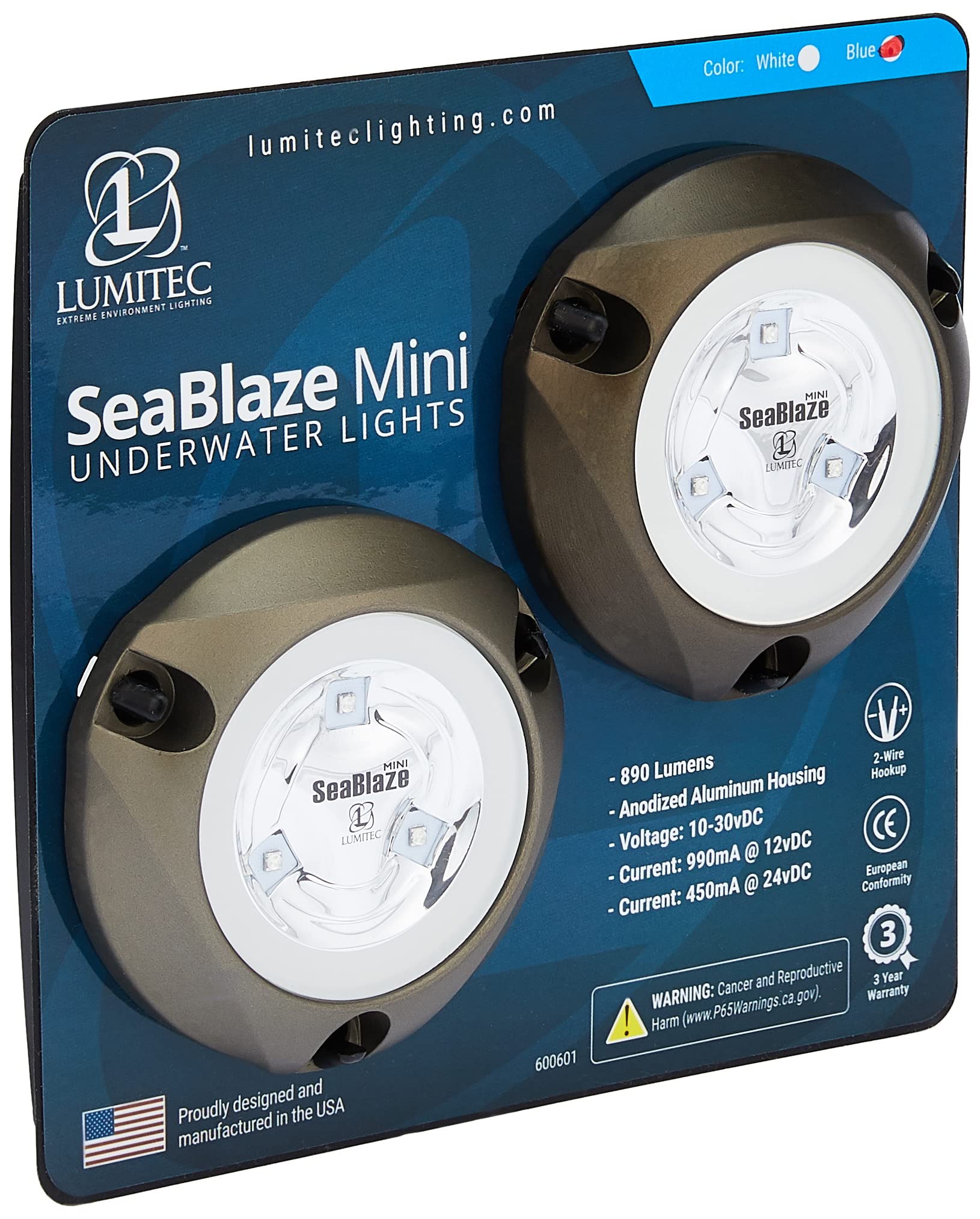 Lumitec SeaBlaze Mini Underwater LED Boat Lights - Marine Grade, Fishing, Dinghy, Skiff - Sold as a Pair